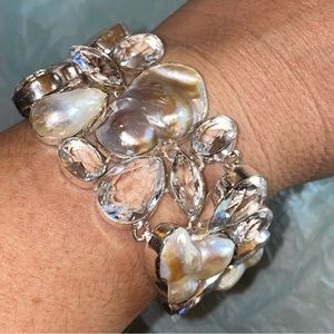 Exquisite Biwa Pearl + White Quartz statement Bracelet